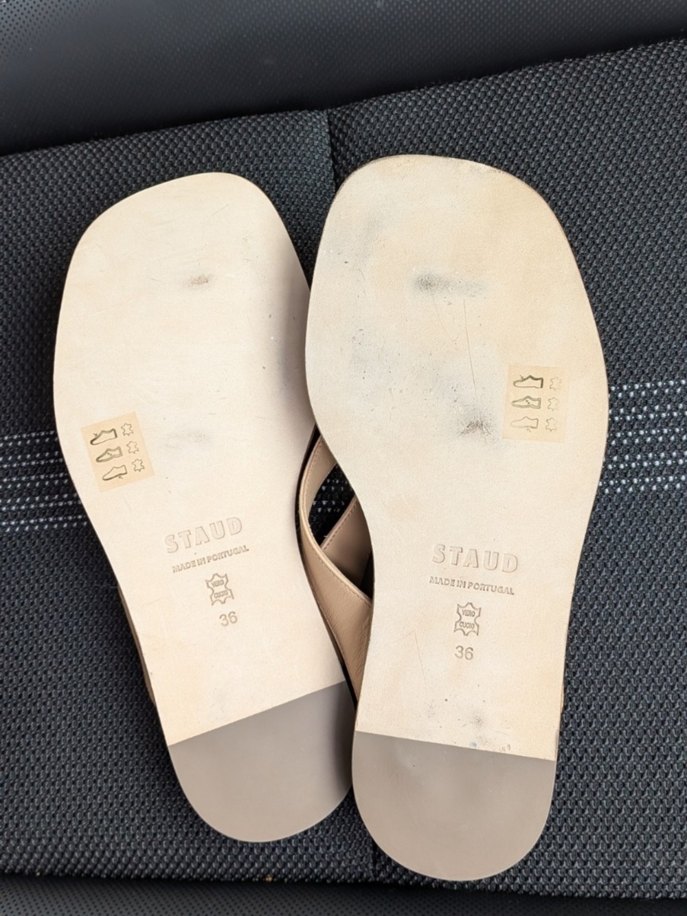 STAUD Dante Beige Square-Toe Leather Thong Sandals - Picture 6 of 6